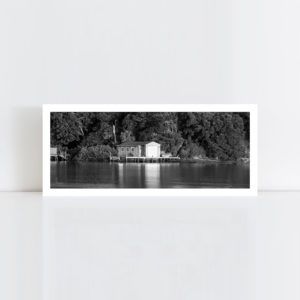 A panorama original black and white photo print of 'Old Boat Shed' No Frame