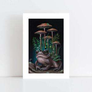 Print of Toad and Mushrooms No Frame